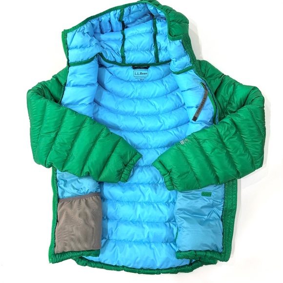 L.L.Bean Hooded Down Jacket 850 Fill Ultralight Green Petite L - Picture 4 of 13